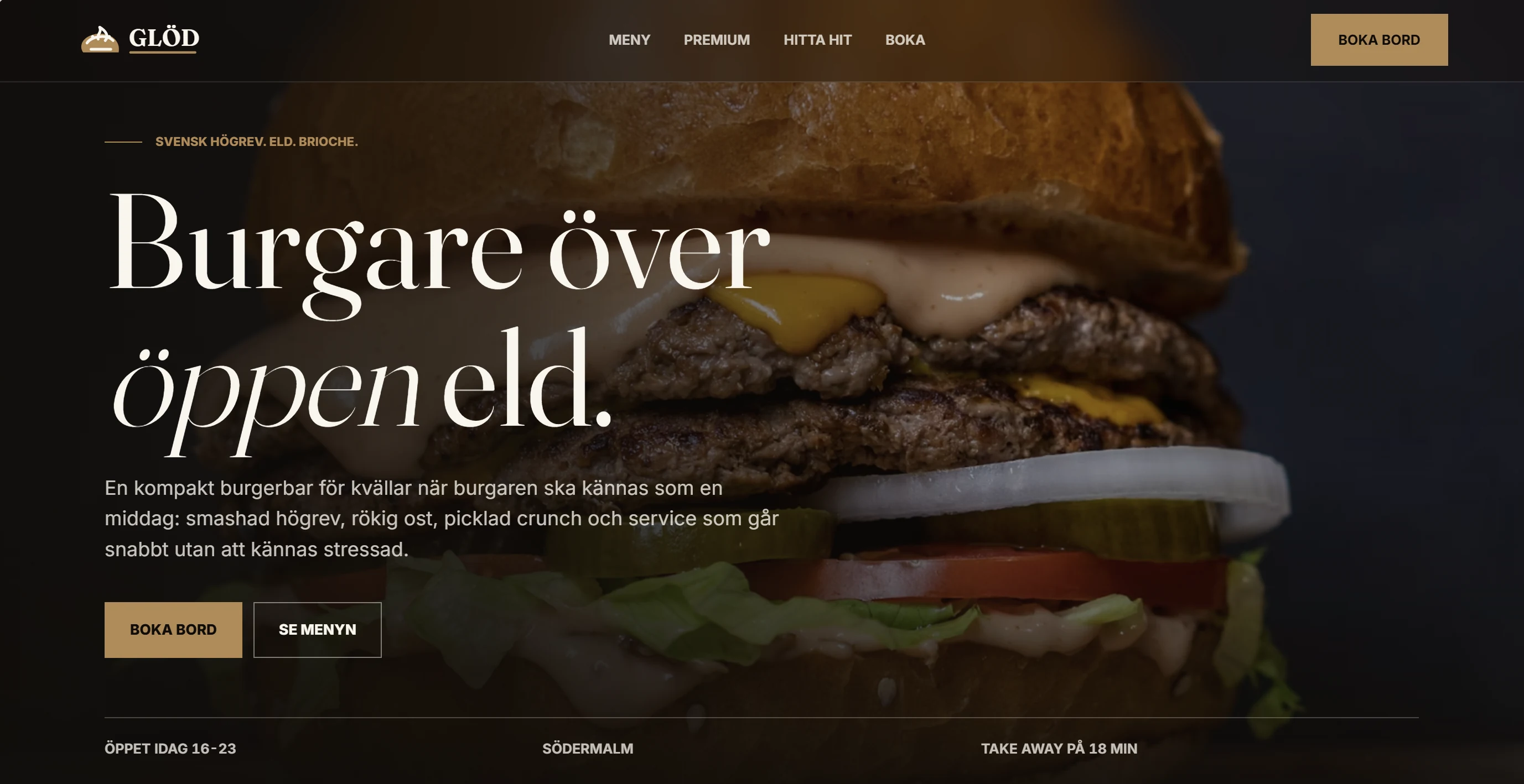 Homepage design for GLÖD burger bar