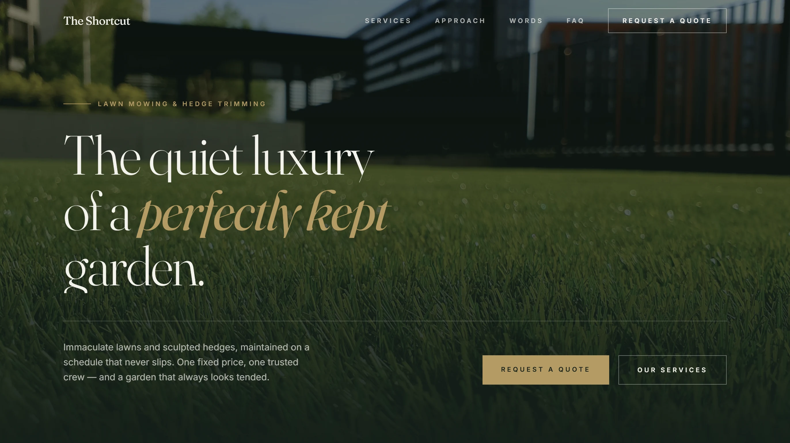 Homepage design for The Shortcut lawn care